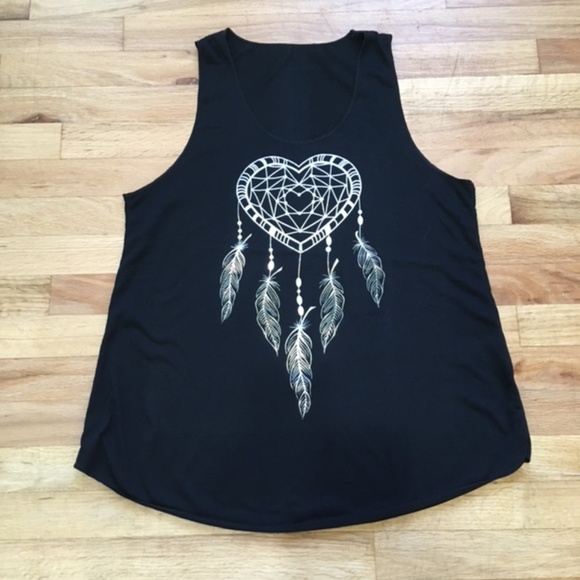 NWOT, Women Sleeveless Tank Top,100% Polyester, Black, “Dream Catcher”silkscreen - Picture 2 of 6